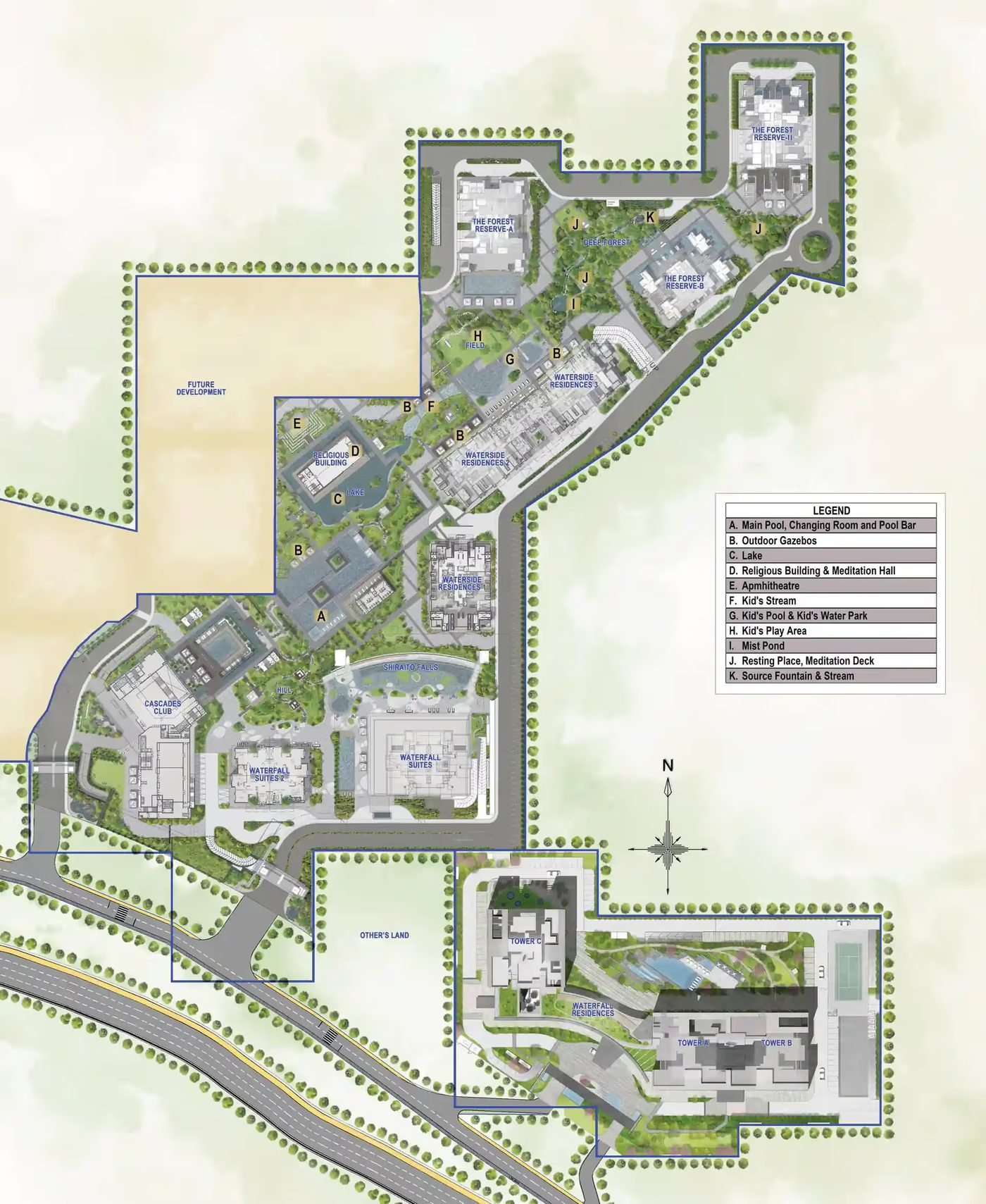 Krisumi City master plan with legend of amenities